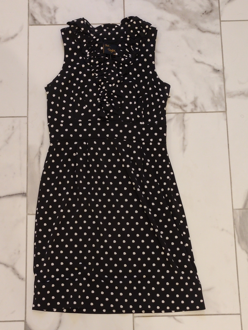 Just...Taylor Black Polka Dot Ruffle Neck Dress